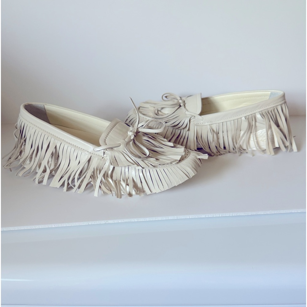 Giambattista Valli fringed loafers nappa leather cream moccasins  sz 37/7 NWT